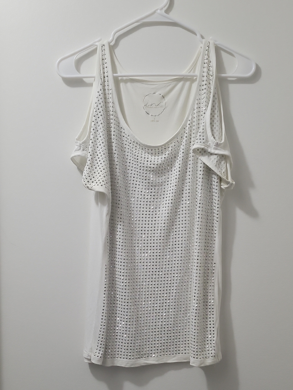 INC International Concepts White Cold-Shoulder Studded Tank